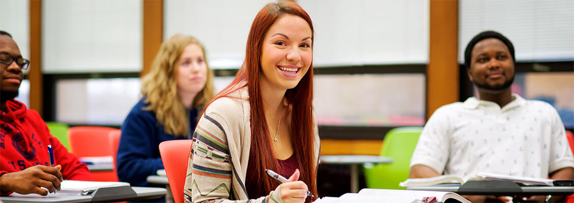 Four students in a classroom at Mount Saint Vincent University